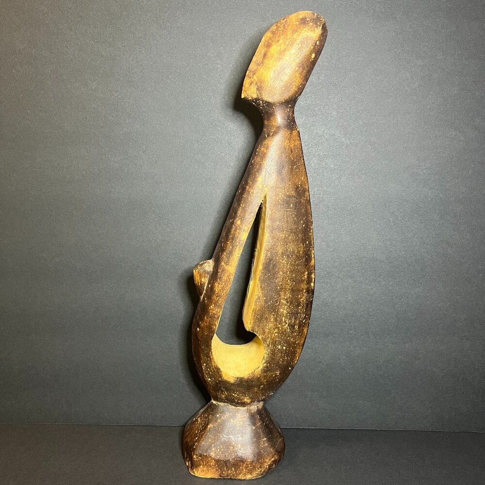 VTG Ghana Hand Crafted Wooden Abstract Mother & Child Sculpture Statue 15.25"